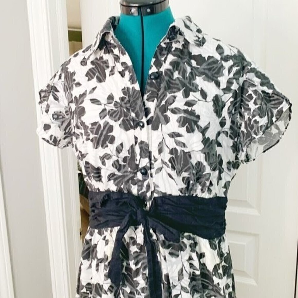 Sandra Darren Floral Tie Wide Waist Short Sleeve Casual Summer Party Dress - Picture 5 of 15